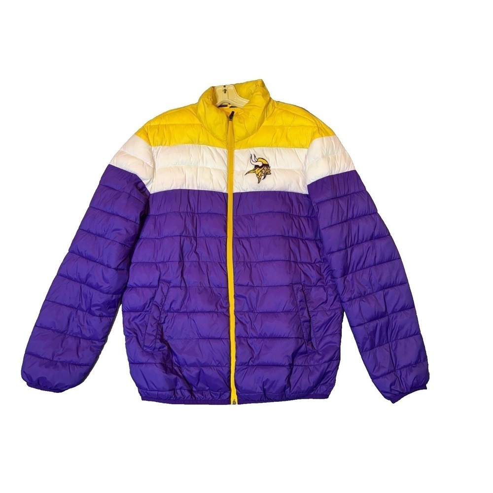 Minnesota Vikings NFL Puffer Jacket Men's M Purple Gold White Full Zip Football